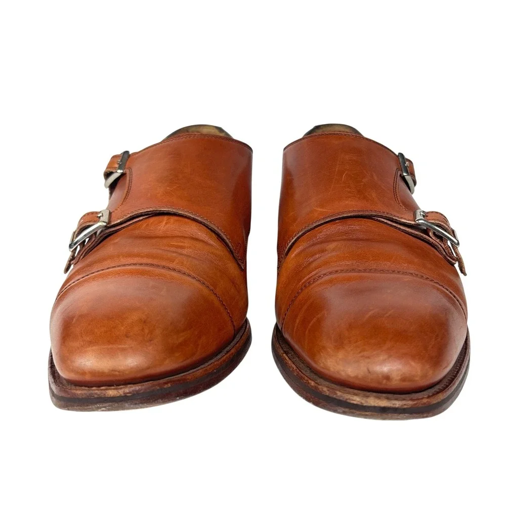 Alfred Sargent J Crew Monk Strap Shoes Walnut Brown Leather ENGLAND Classic 11.5